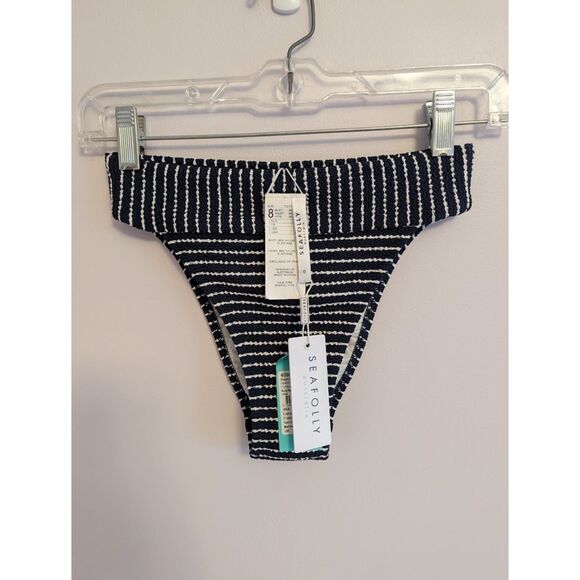 NWT Seafolly Seaside Stripe Banded Hi Rise Bikini Bottoms - True Navy US size 4 - Picture 5 of 6